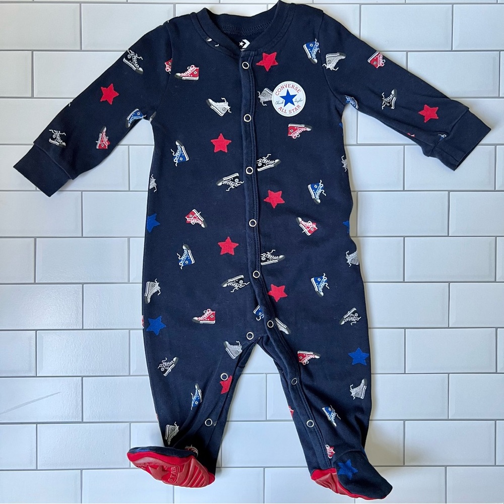6M⭐️ Converse All Star Chuck Taylor Baby Footie Coverall Navy Blue Red Sneaker